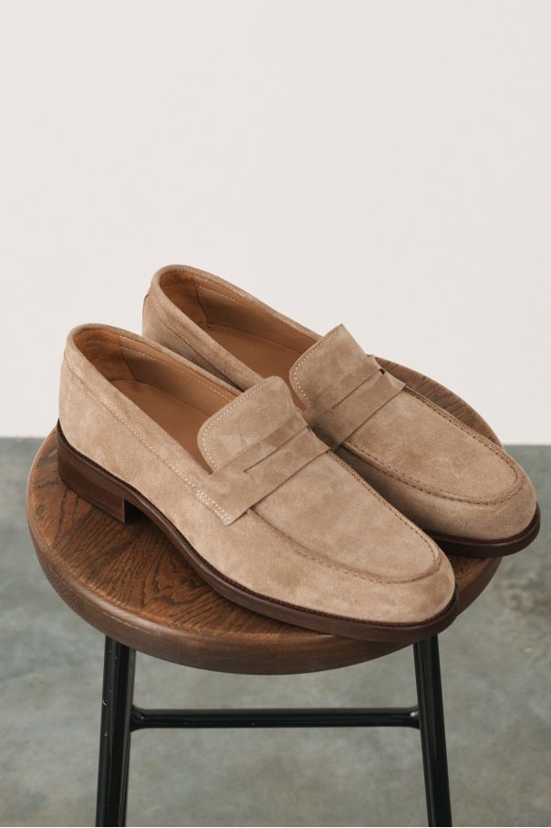 Пенни-лоферы замшевые, темно-бежевые (ivy loafer)