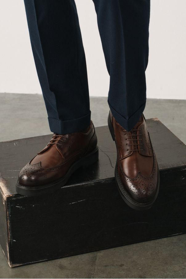 Туфли мужские броги вингтип коричневые на высокой гладкой подошве