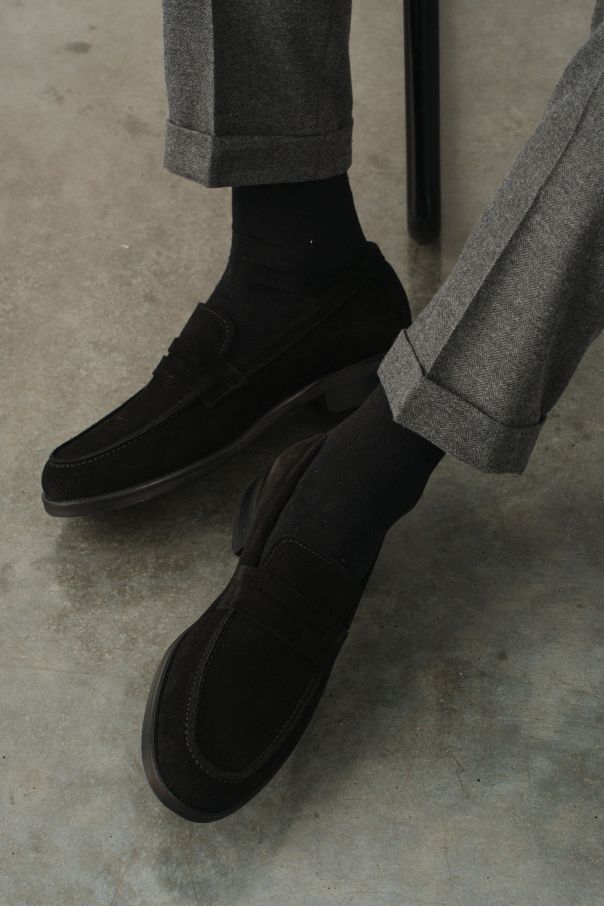 Пенни-лоферы замшевые, черные (ivy loafer)