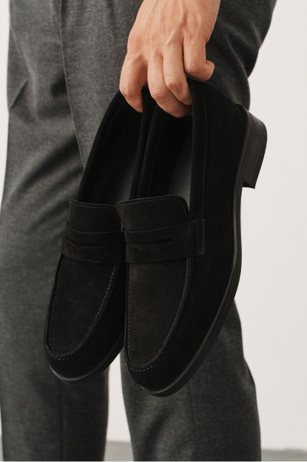 Пенни-лоферы замшевые, черные (ivy loafer)