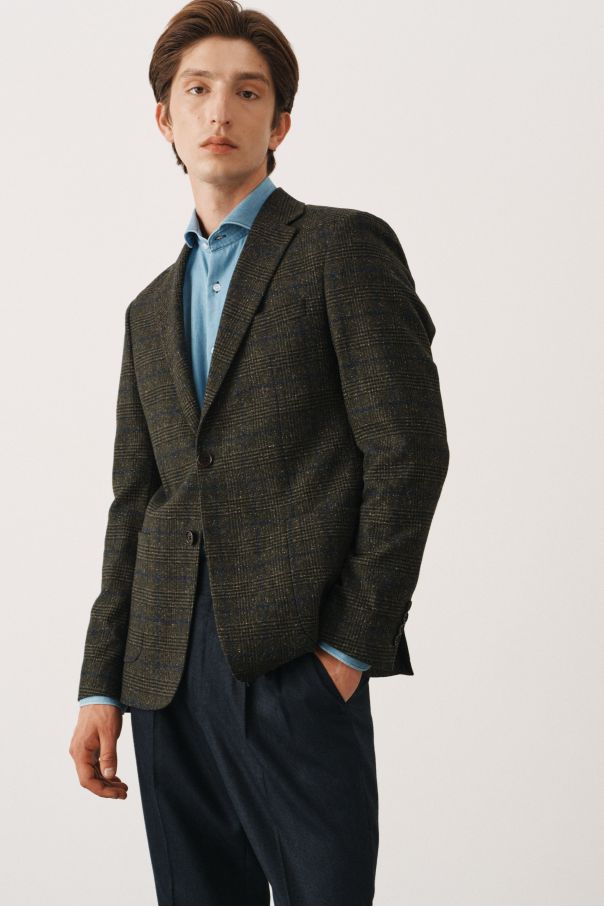 Пиджак зеленый в клетку без подкладки (half-lined)