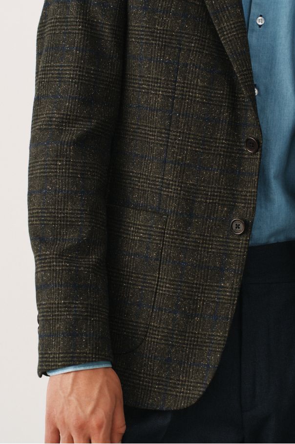 Пиджак зеленый в клетку без подкладки (half-lined)