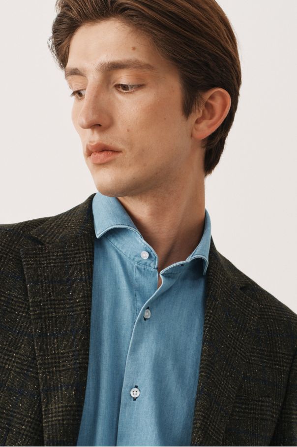 Пиджак зеленый в клетку без подкладки (half-lined)