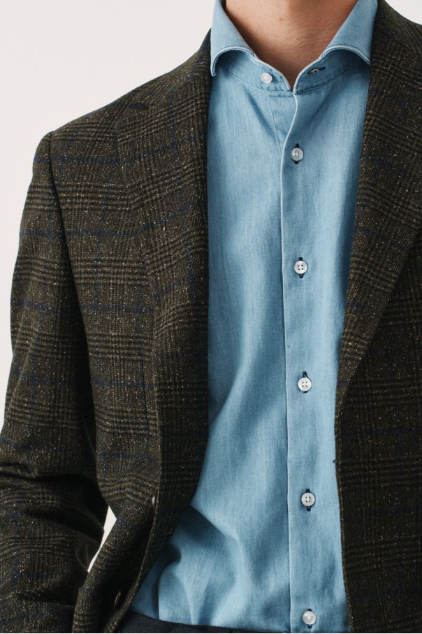 Пиджак зеленый в клетку без подкладки (half-lined)