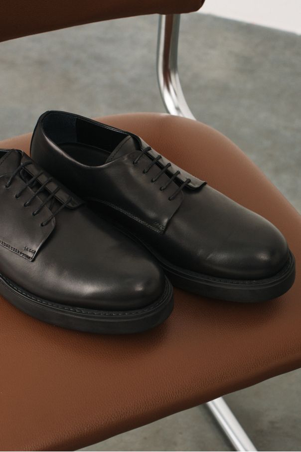 Туфли мужские дерби черные на высокой гладкой подошве