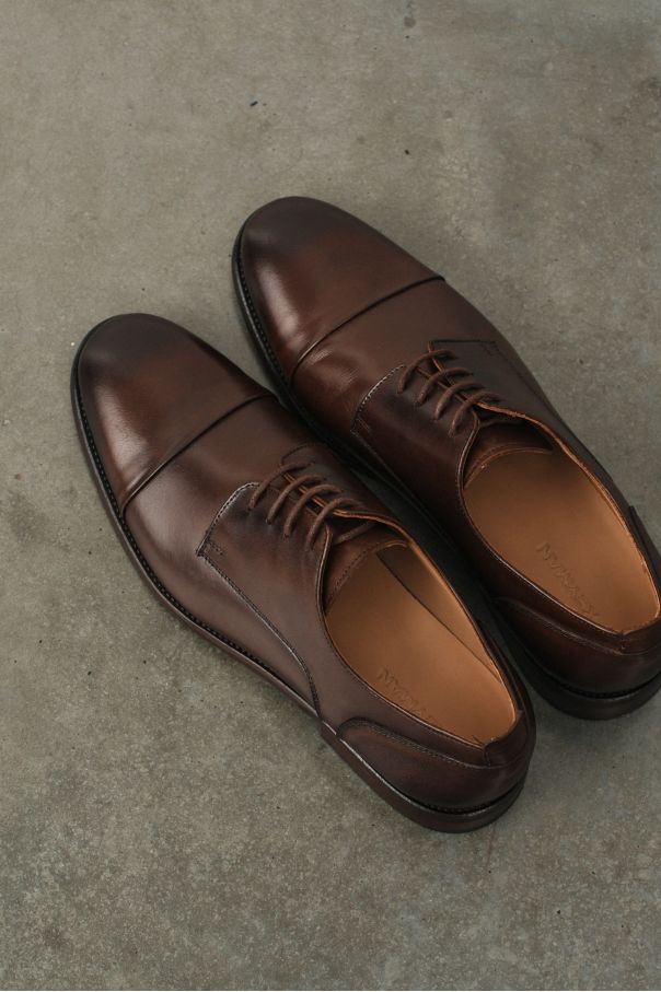Туфли мужские дерби коричневые с отрезным мысом из гладкой кожи