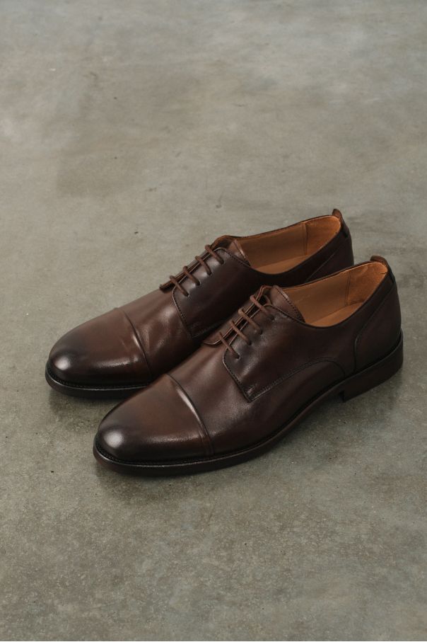 Туфли мужские дерби коричневые с отрезным мысом из гладкой кожи
