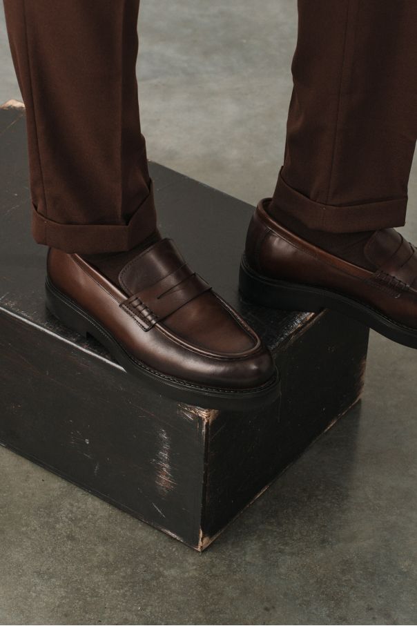 Пенни-лоферы коричневые на высокой гладкой подошве