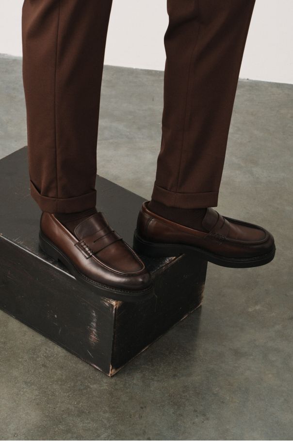 Пенни-лоферы коричневые на высокой гладкой подошве