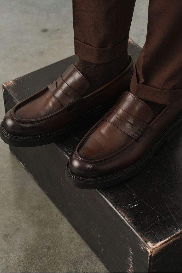 Пенни-лоферы коричневые на высокой гладкой подошве