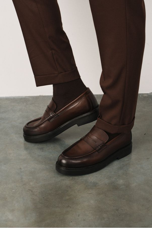 Пенни-лоферы коричневые на высокой гладкой подошве