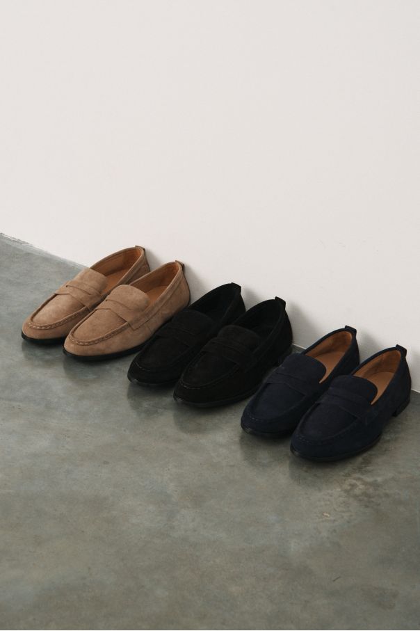 Пенни-лоферы замшевые синие на тонкой подошве
