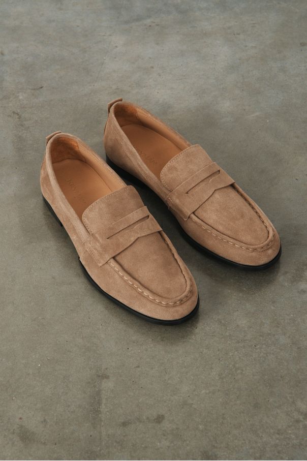Пенни-лоферы замшевые темно-бежевые на тонкой подошве