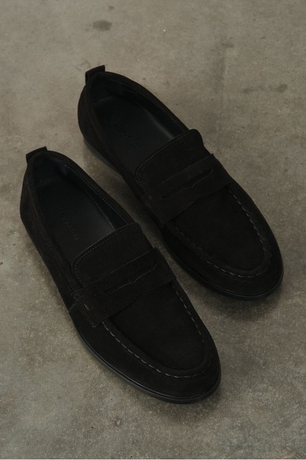 Пенни-лоферы замшевые черные на тонкой подошве