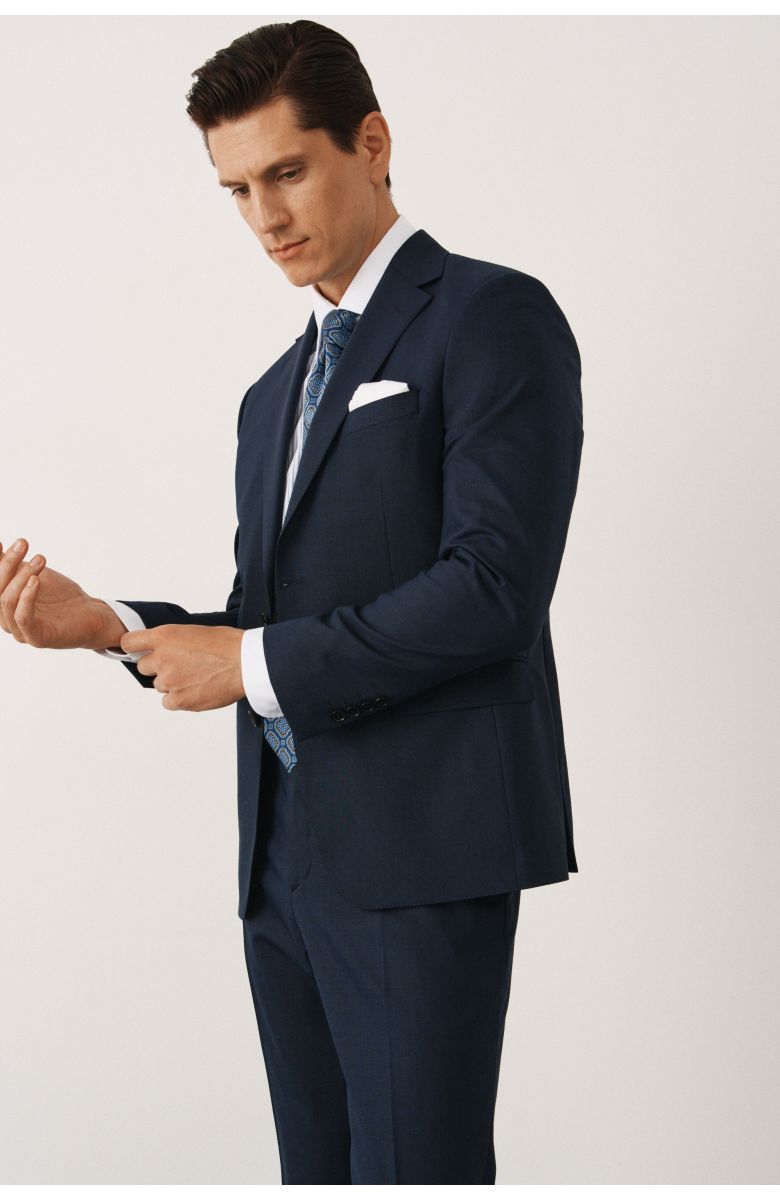 Комплект на выпускной с синим костюмом из деликатной шерсти (костюм, рубашка, обувь, нагрудный платок, галстук)