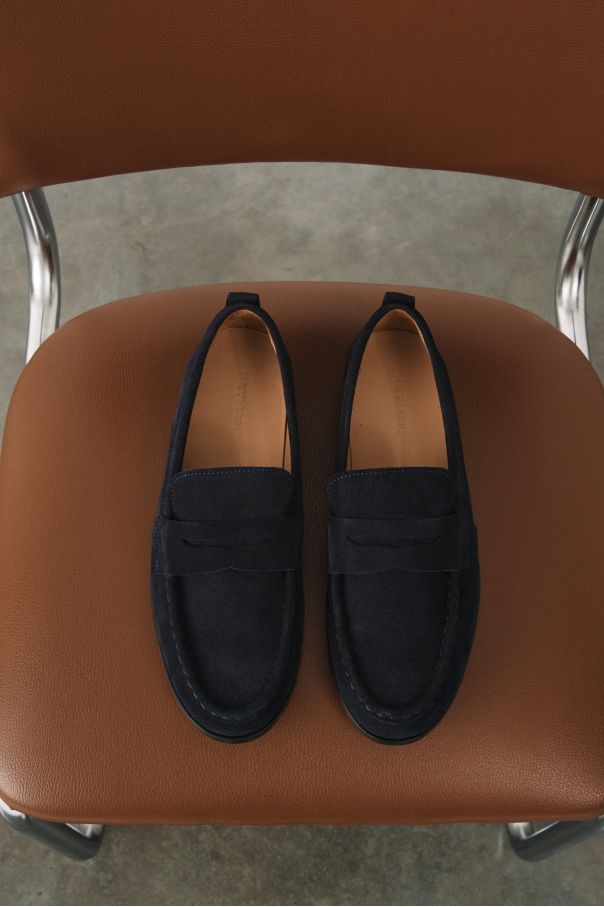 Пенни-лоферы замшевые синие на тонкой подошве