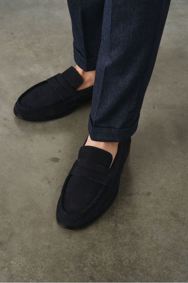 Пенни-лоферы замшевые синие на тонкой подошве