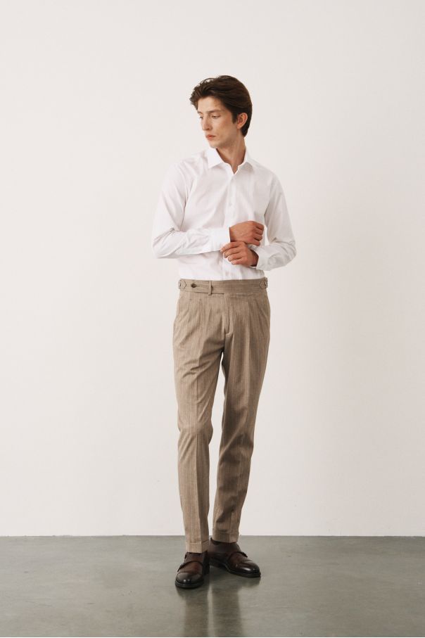 Рубашка белая в сатиновую полоску