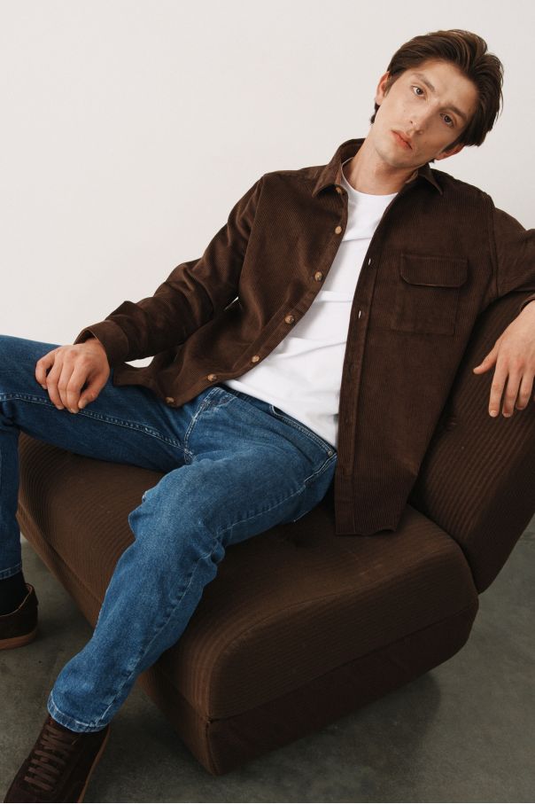Рубашка овершорт, вельветовая, темно-коричневого цвета