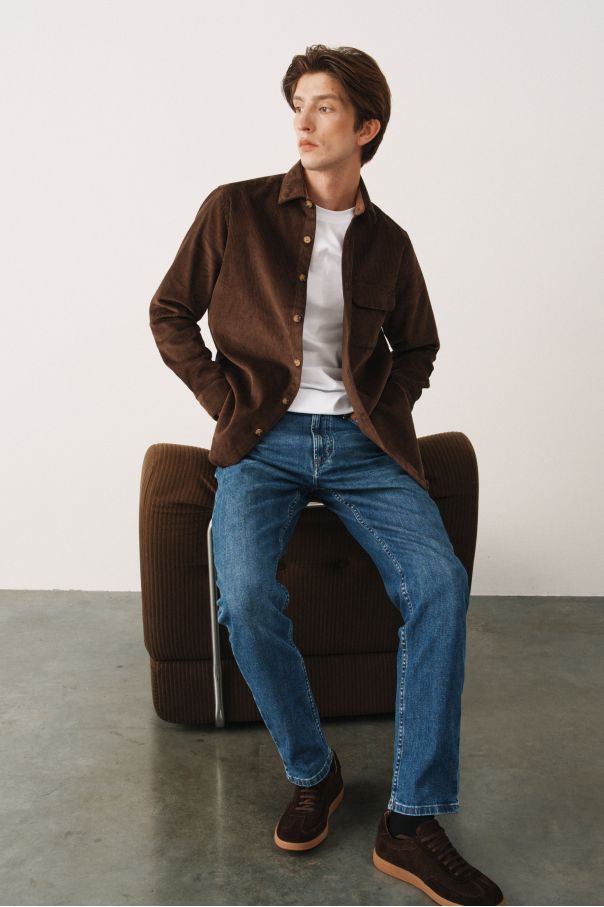 Рубашка овершорт, вельветовая, темно-коричневого цвета