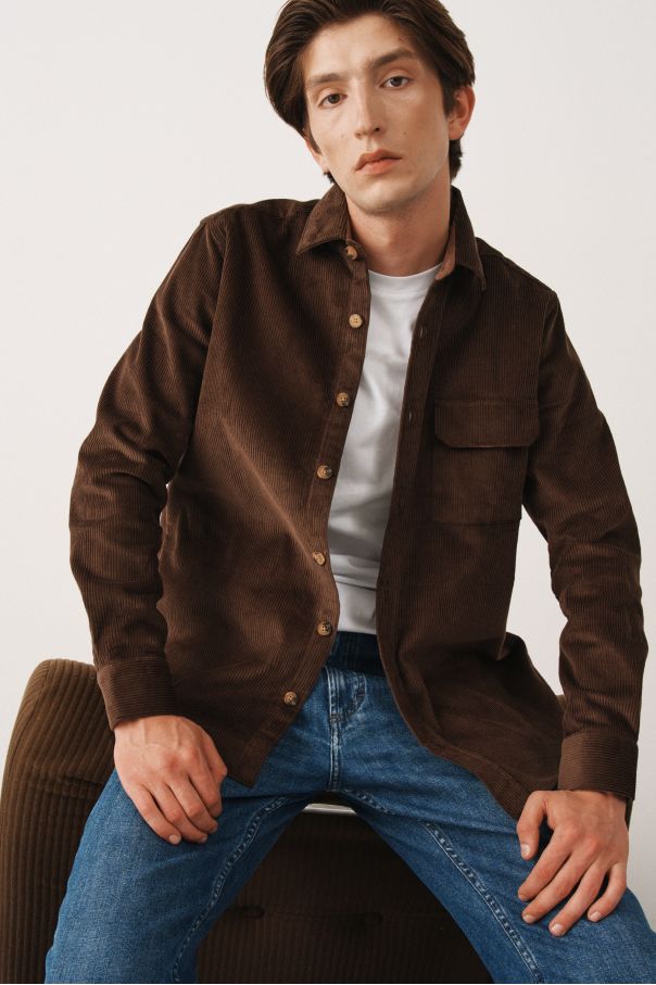 Рубашка овершорт, вельветовая, темно-коричневого цвета