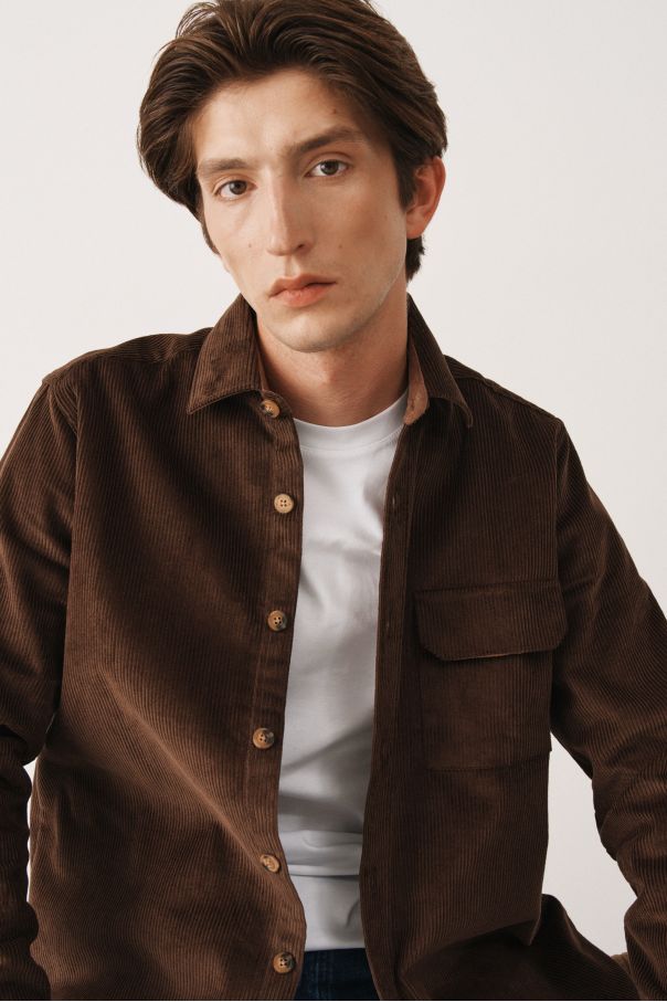 Рубашка овершорт, вельветовая, темно-коричневого цвета