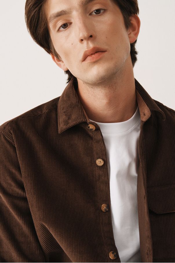 Рубашка овершорт, вельветовая, темно-коричневого цвета