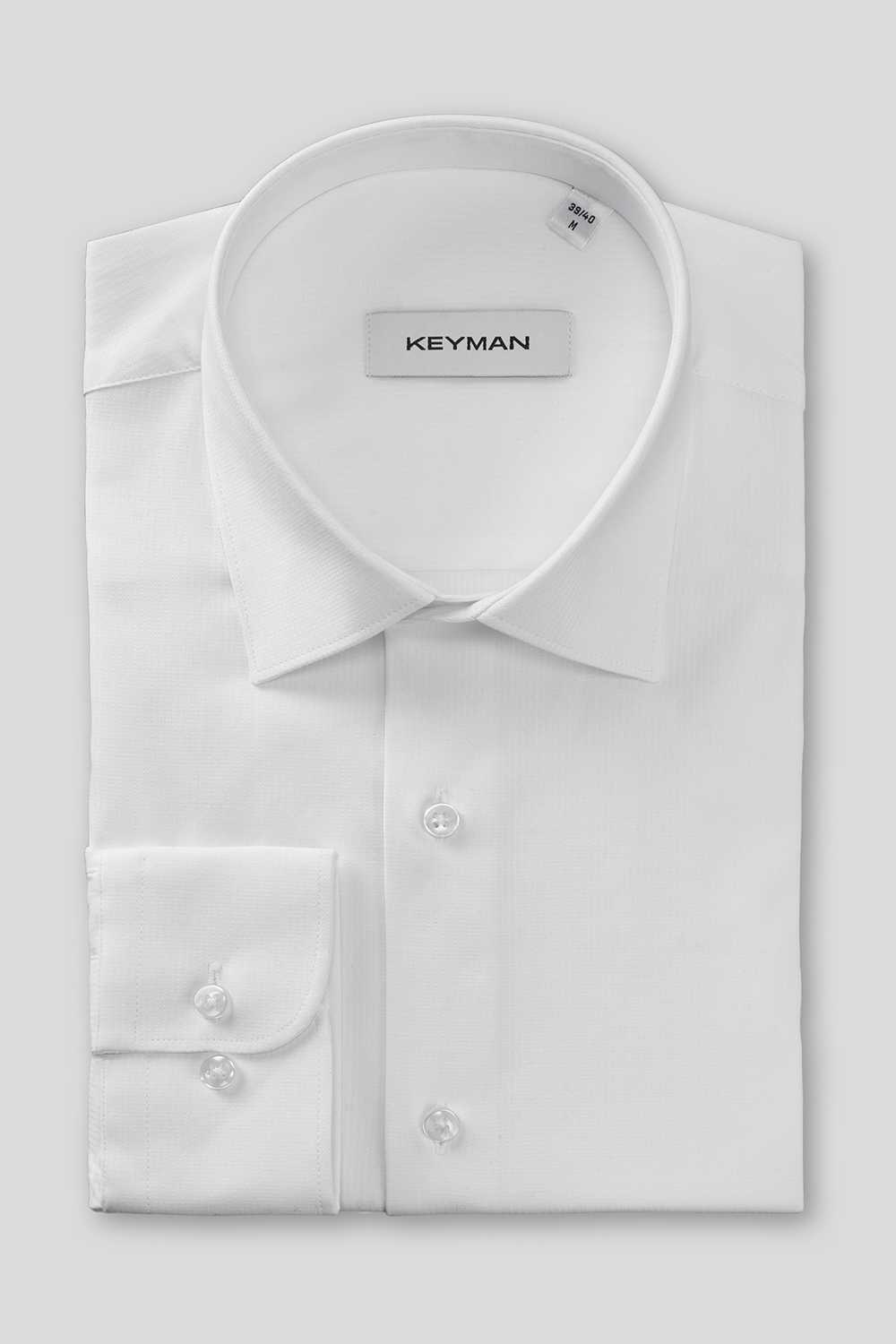 Рубашка мужская белая фактурная в мелкую полоску, классика воротник