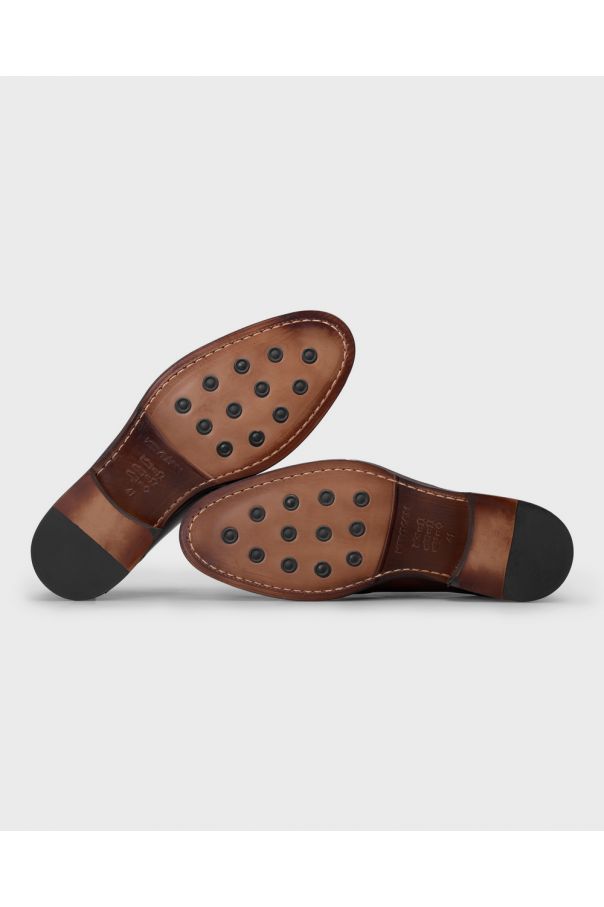 Туфли мужские дабл-монки коричневые, с отрезным мысом и декоративной строчкой
