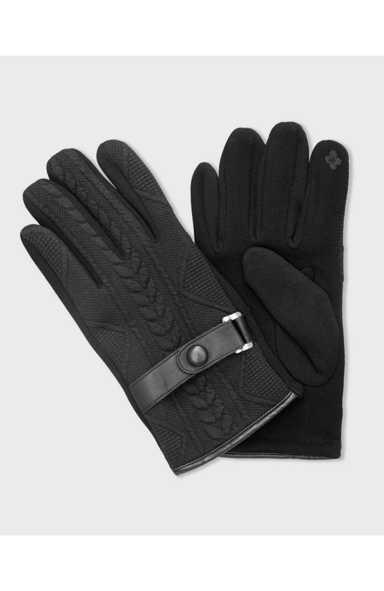 Перчатки мужские черные трикотажные на застежке с кожаным ремешком
