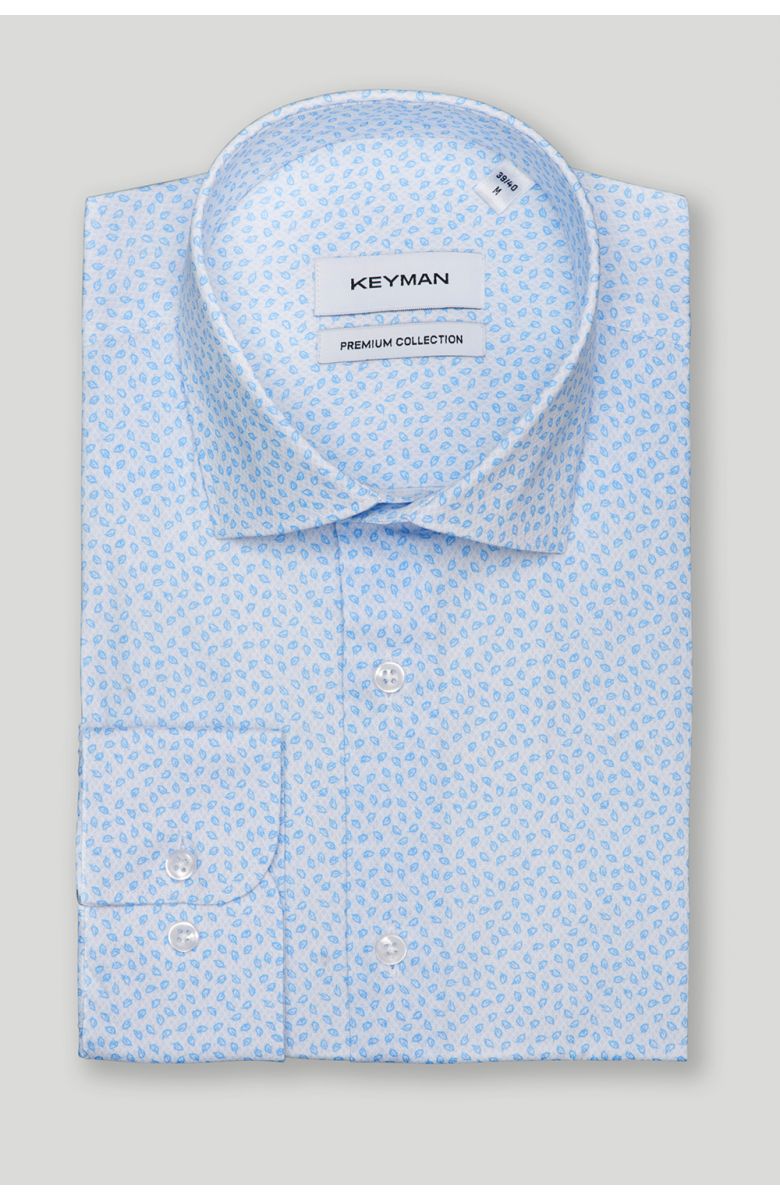 Рубашка (сорочка) мужская белая, в голубой узор "листики" с эластаном