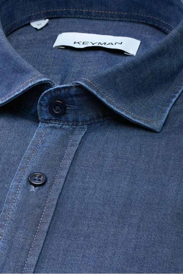 Рубашка (сорочка) мужская темно-синяя джинсовая с эластаном