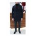 Пальто мужское темно-синее, с влетенной черной нитью, меланж, демисезонное, английский лацкан