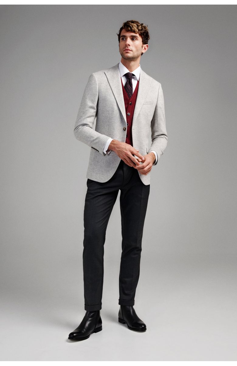 Пиджак мужской светло-серый меланж с мелкими темными вкраплениями с итальянским лацканом